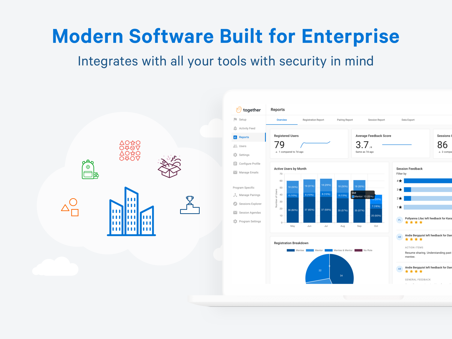 Together Enterprise Mentoring Software - Powerful integrations with everything you already use. Integrated with email and calendar tools like GSuite, Microsoft Teams, and Zoom. Connects with HRIS - Workday, UltiPro, Bamboo, ADP, SuccessFactors + many more!