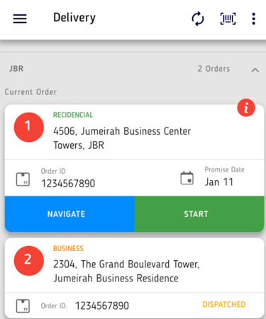 WING SaaS screenshot: The driver application displays customer locations and captures proof of delivery