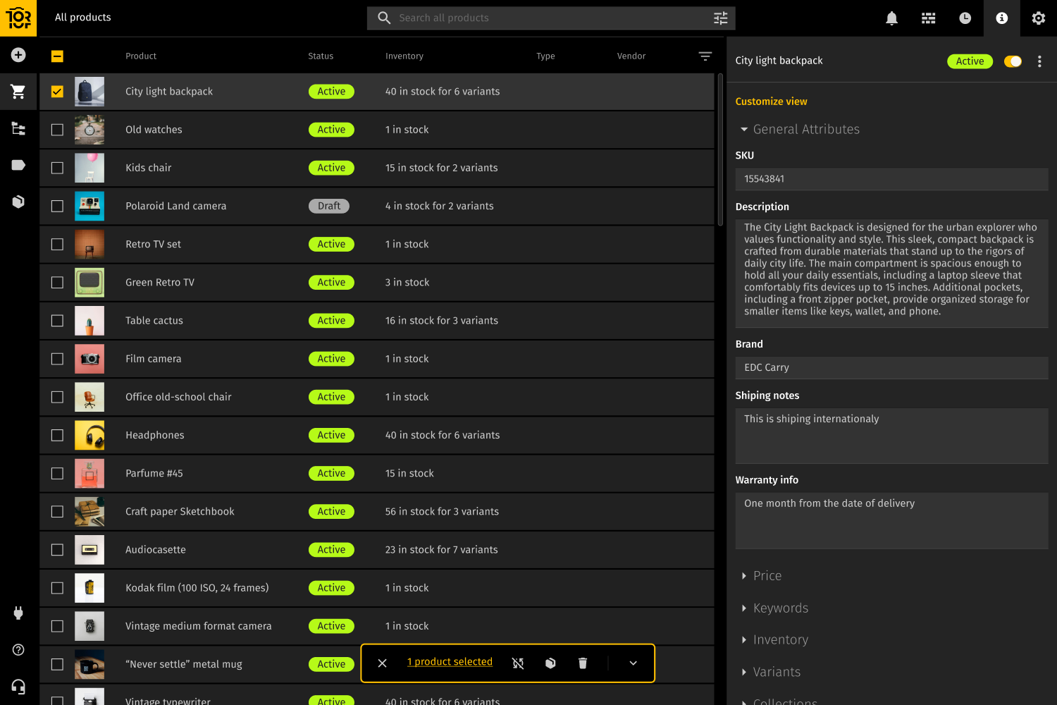 Toriut screenshot: Toriut product list