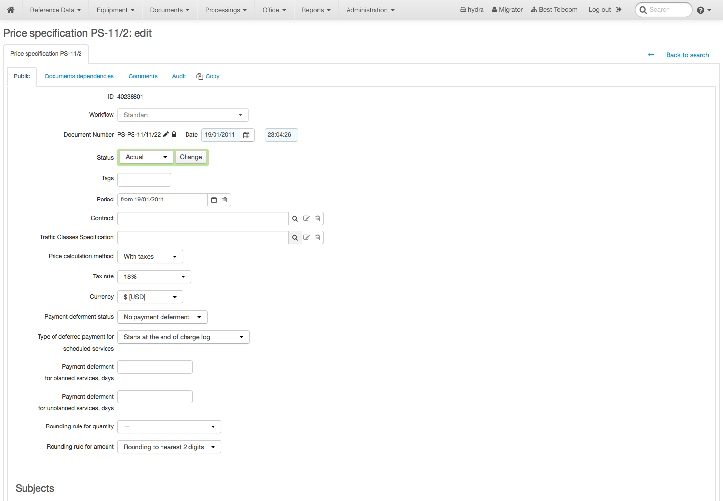 Hydra Billing Software - Price specification