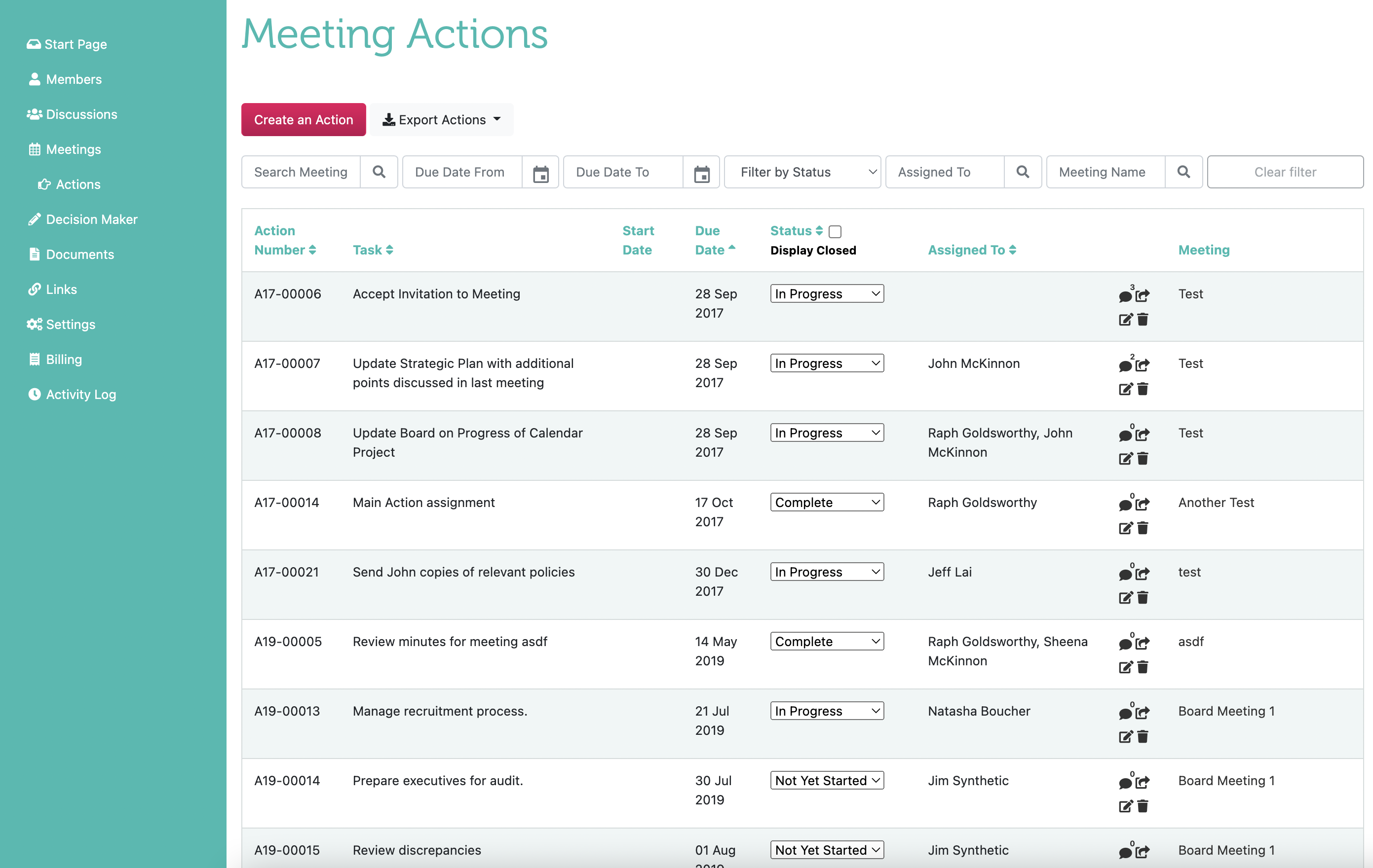 Board Portal Meeting Actions