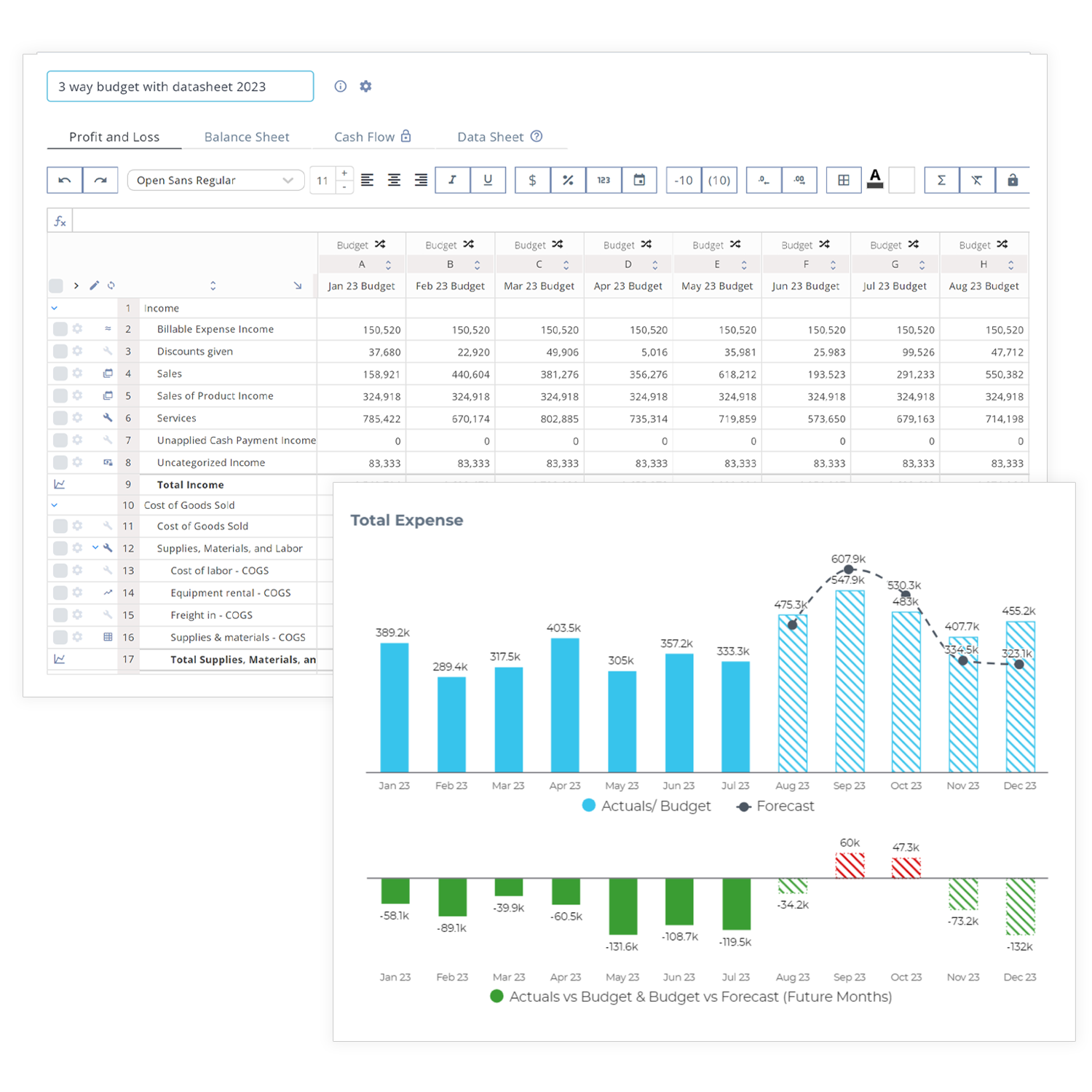 Benefit from seamless planning within a familiar spreadsheet environment. Leverage automatic Balance Sheet and Cash Flow Forecasting with our powerful yet flexible 3-Way FP&A feature.