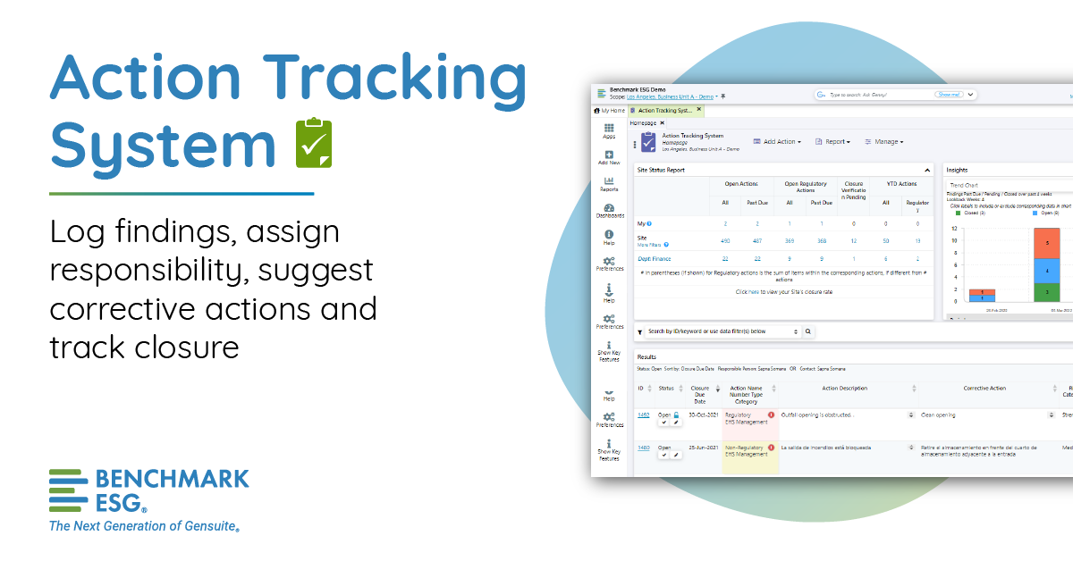 Benchmark Gensuite EHS Software - Action Tracking System