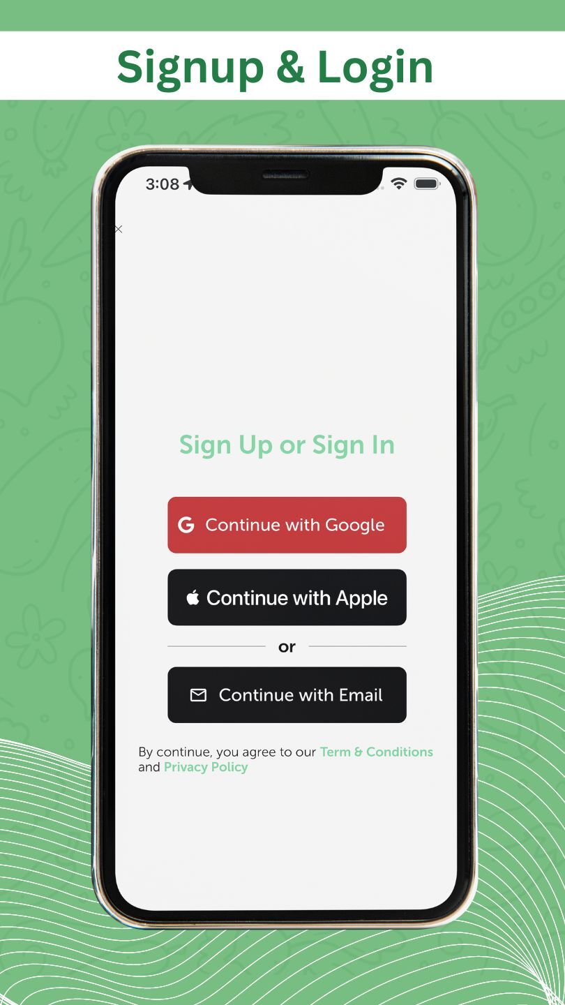 sign-in and sign-up screen for customers