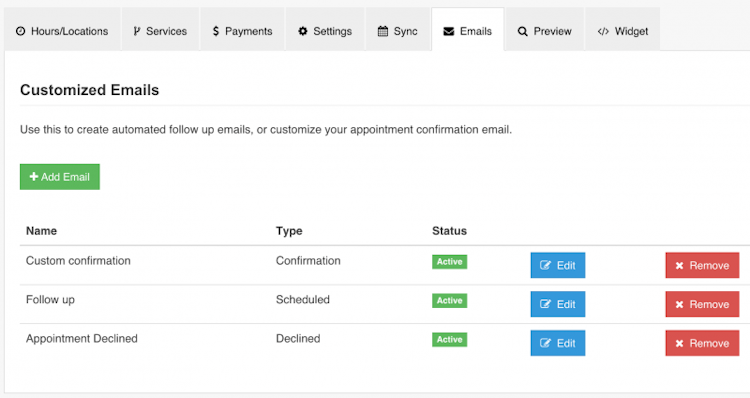 IntakeQ screenshot: IntakeQ automatic email appointment reminders that can be customized