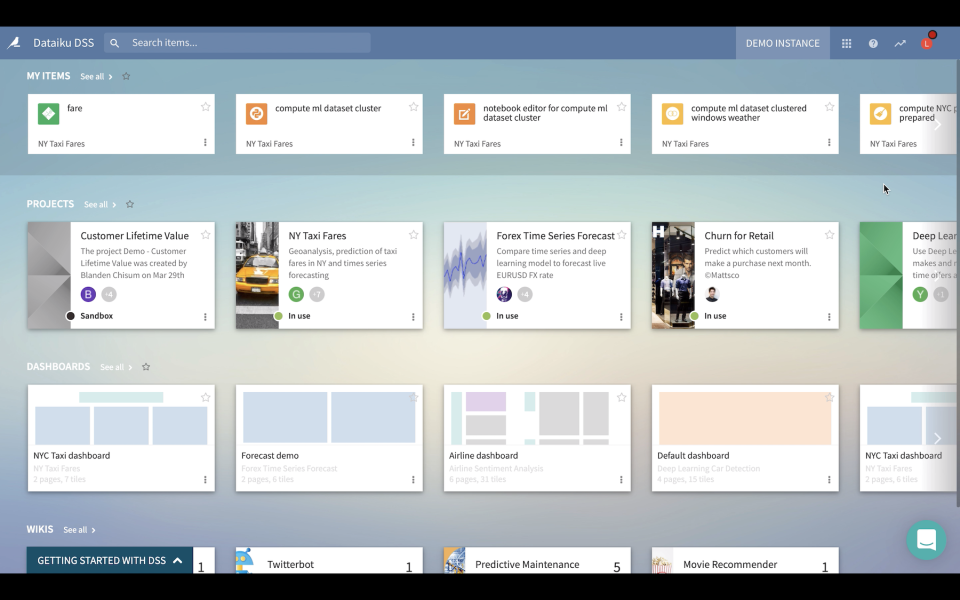 Dataiku DSS projects homepage