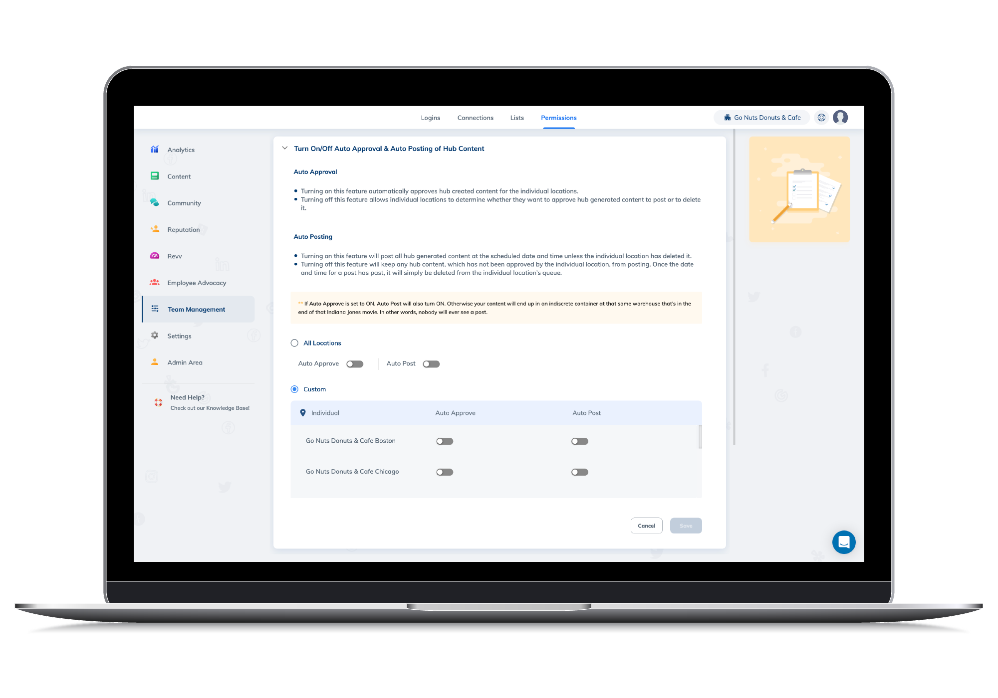 Rallio Software - Choose from an array of permissions to customize access to your brand.