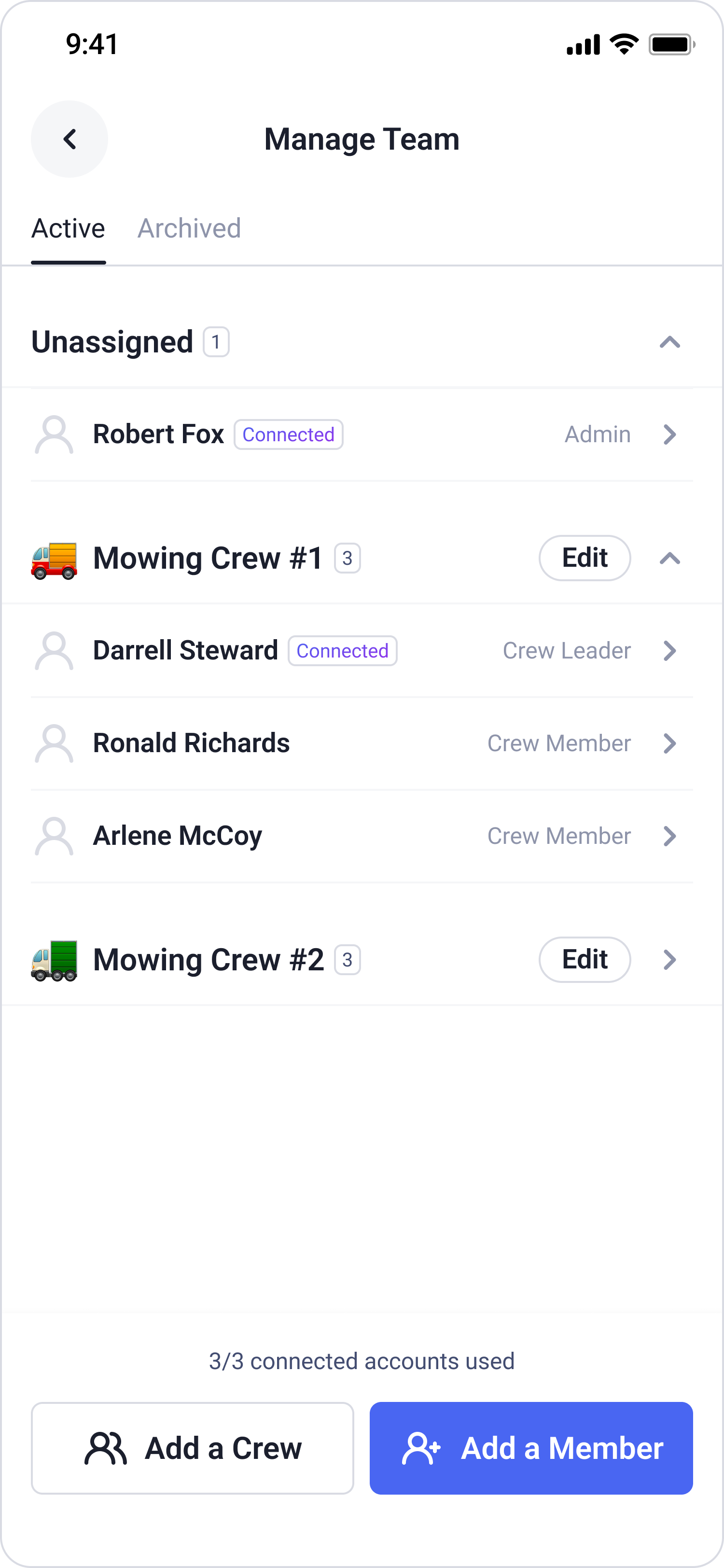 Assign crew members to crews, set permissions, add users and keep track of important employee information.
