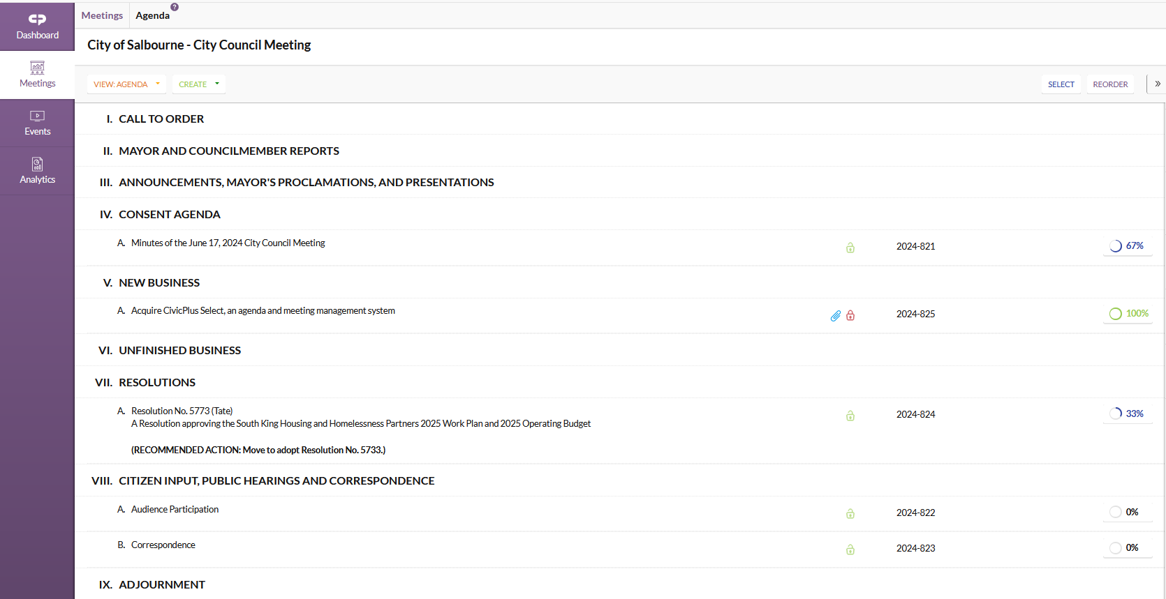 CivicPlus Agenda & Meeting Management Software - City Council meeting Dashboard