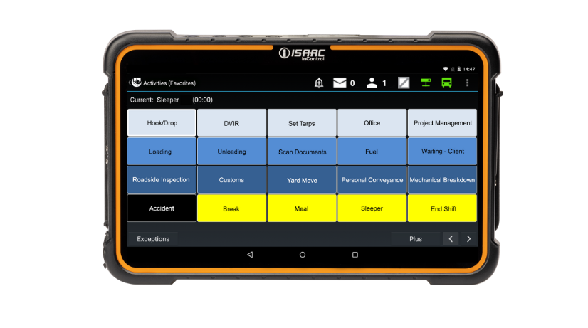 ISAAC Software - ISAAC InControl ELD: driver's favorite activities view from automated workflow