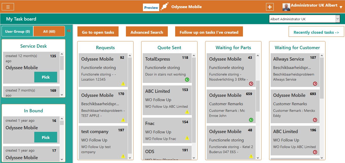 Odyssee Field Service job status