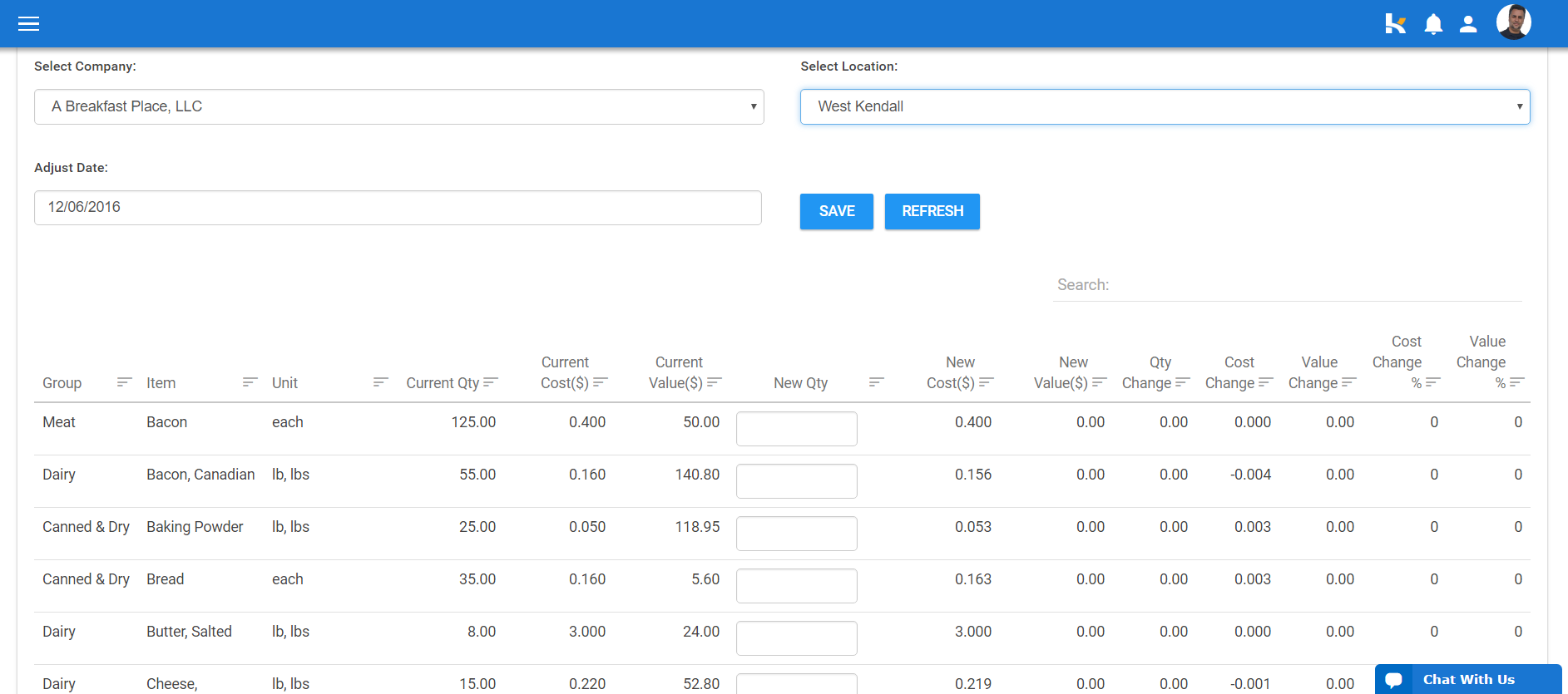 Recipe Costing Software - Inventory quantities, costs, and values can be tracked