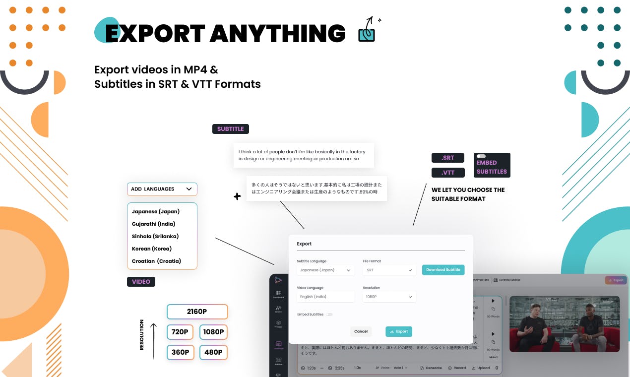 Translate.Video Software - Export Videos in Mp4 and Subtitles in SRT and VTT format