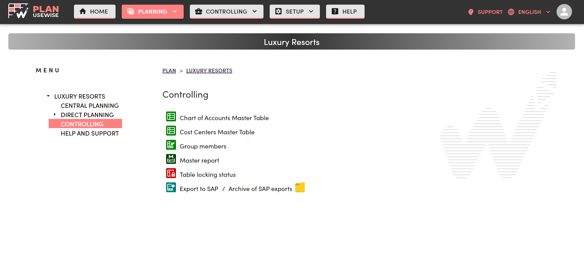 Plan.UseWise screenshot: Plan.UseWise controlling