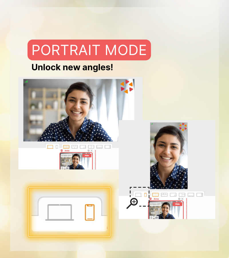 Want to live stream on TikTok or Instagram? Choose portrait mode. There also other layouts available for you to choose from!