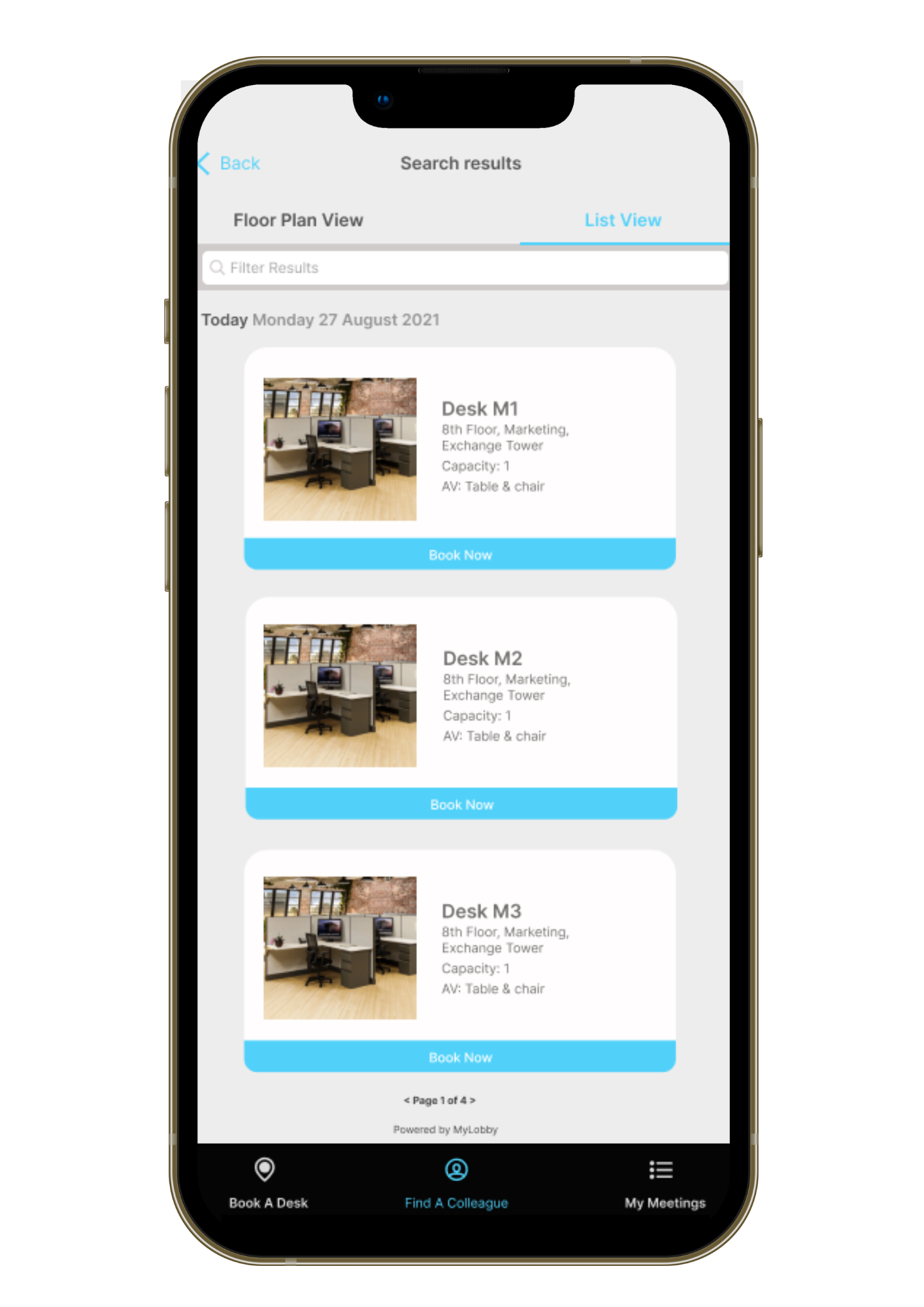 MyLobby Hoteling App and Hot Desk room availability