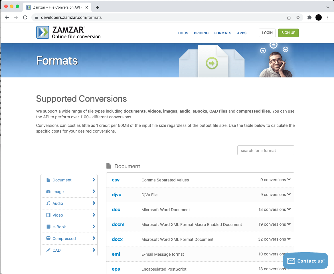 Zamzar File Conversion API - File Formats