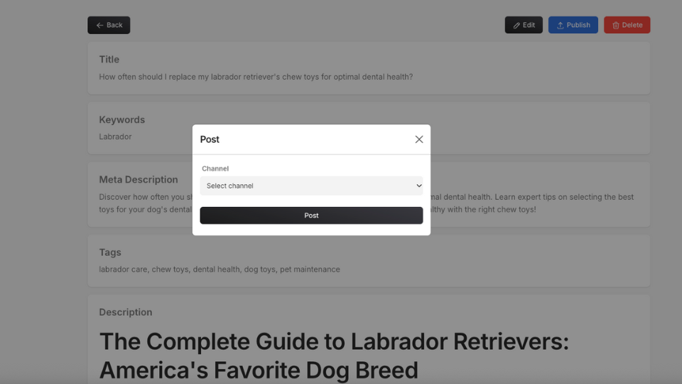 SmartlyQ screenshot: SmartlyQ directly posting article