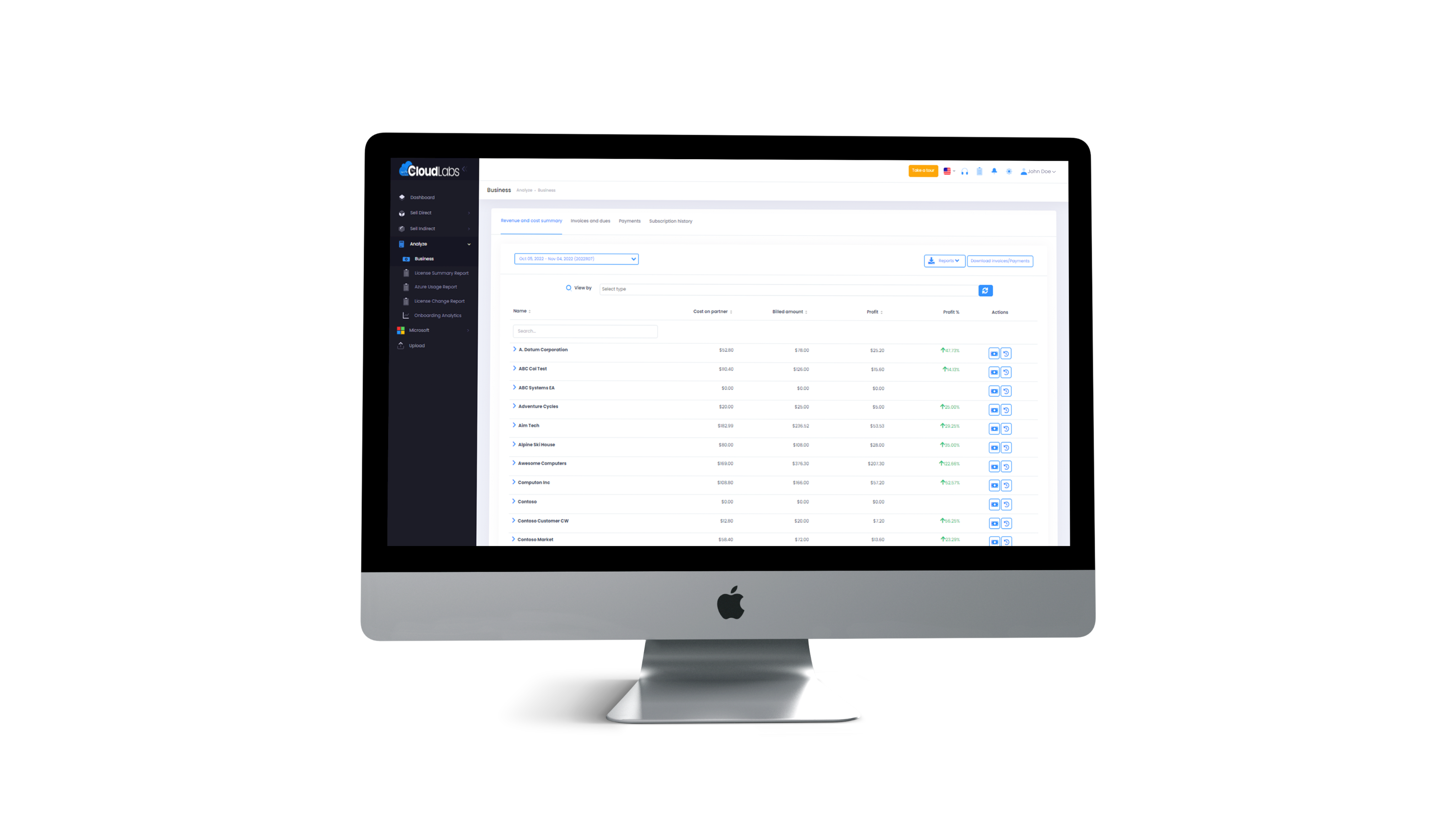 CSP Control Center Software - Analyze Business Dashboard