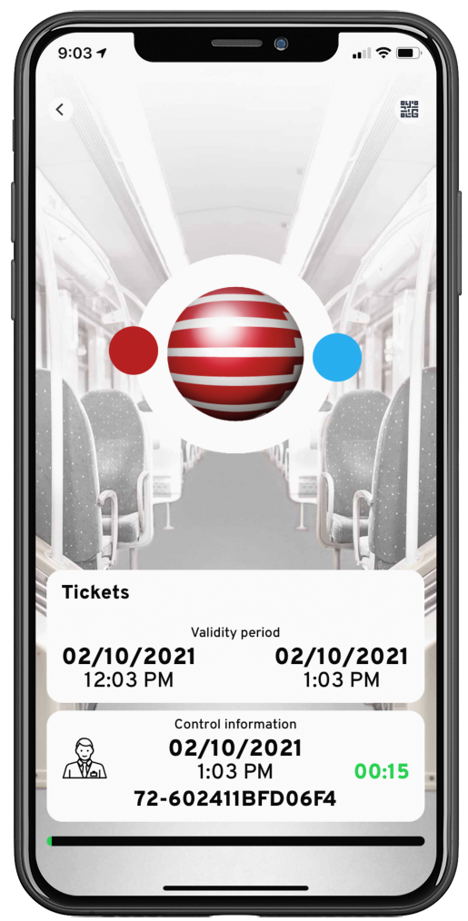Activated tickets feature animated balls that change colors to prevent fraud. This can be used for visual validation. QR codes are also accessible.-thumb