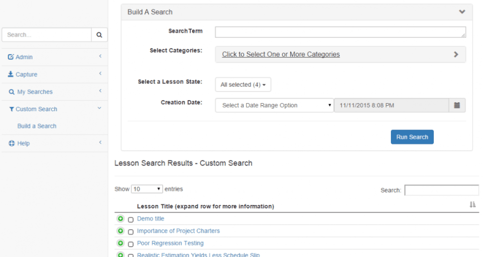 Lessons Learned Database Software - Search content