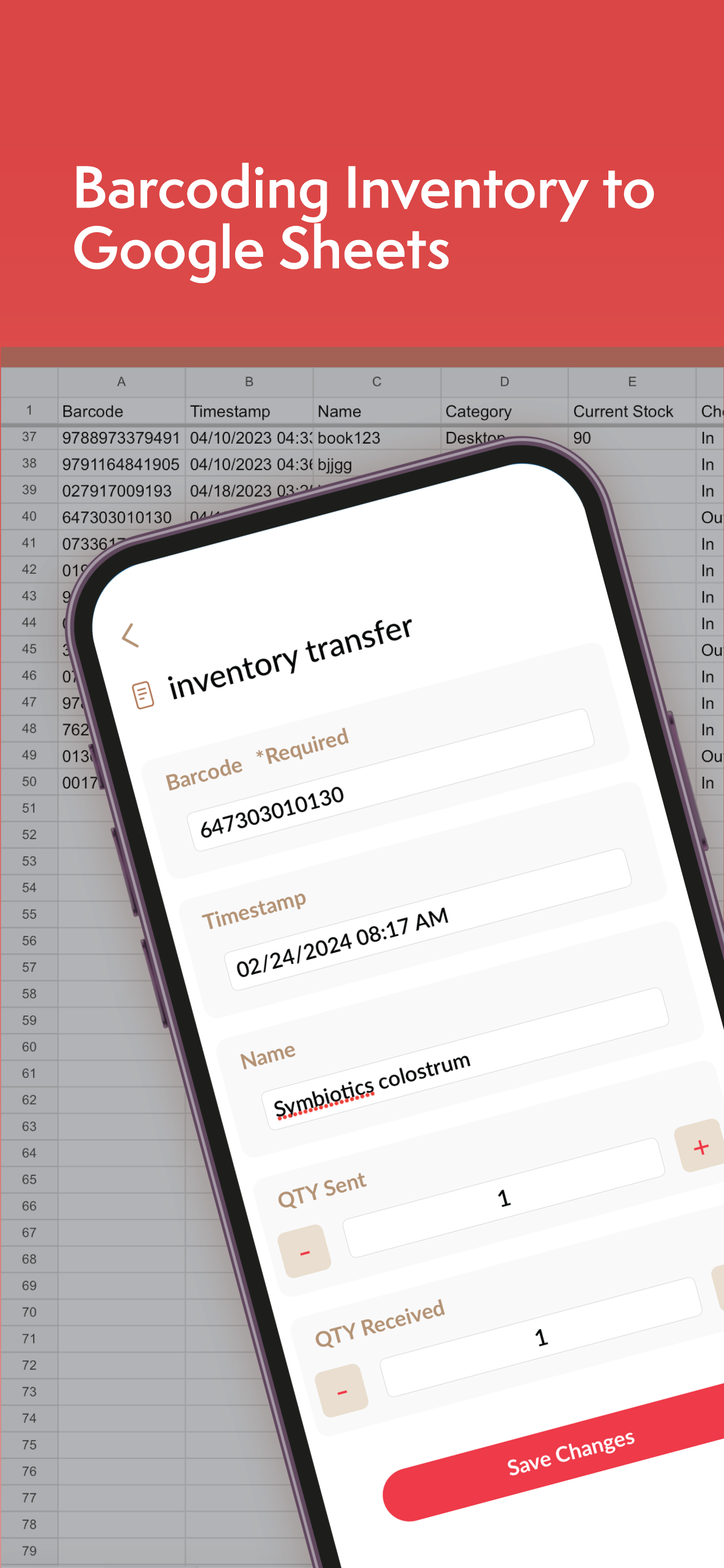 Real-time inventory management synced with Google Sheets. 