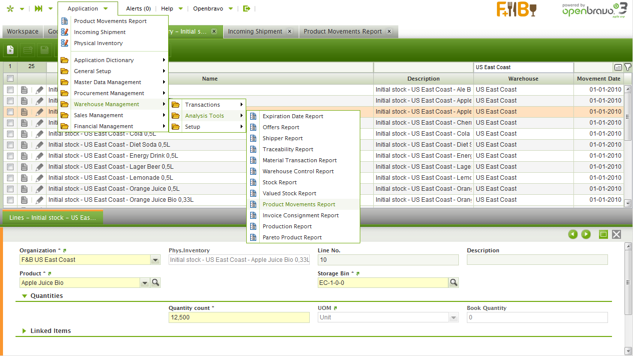 Inventory level view of products