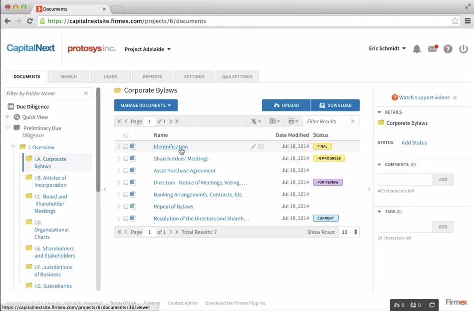 Firmex Virtual Data Room Software - Files are organized the same way they were on the users's hard drive