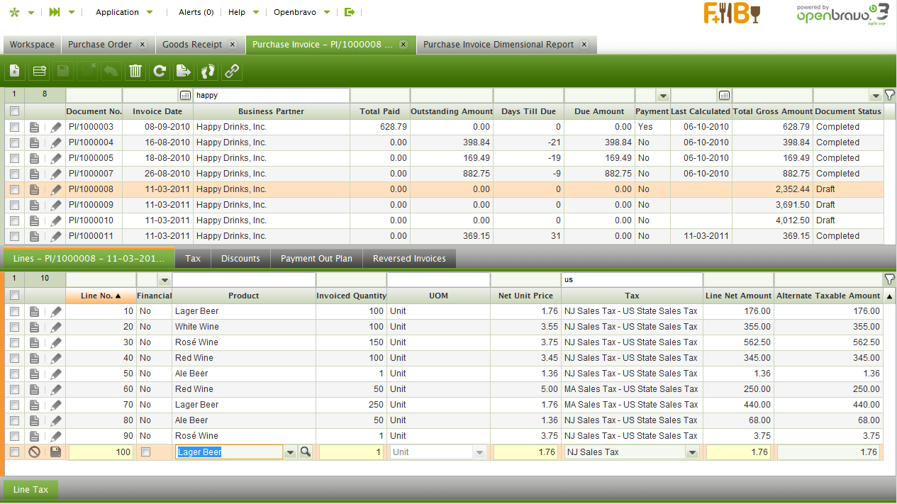 Invoicing and payments view