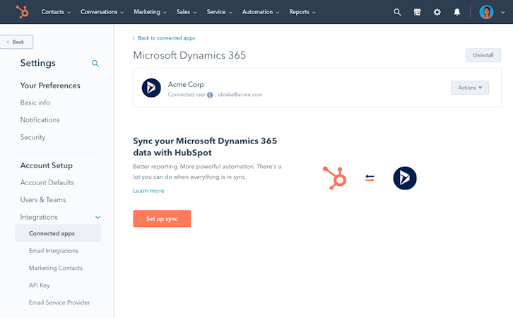 Operations Hub screenshot: Sync HubSpot with other applications