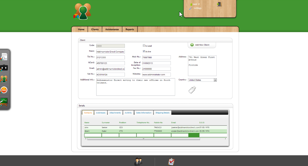 MAP.CRM screenshot: MAP.CRM client details
