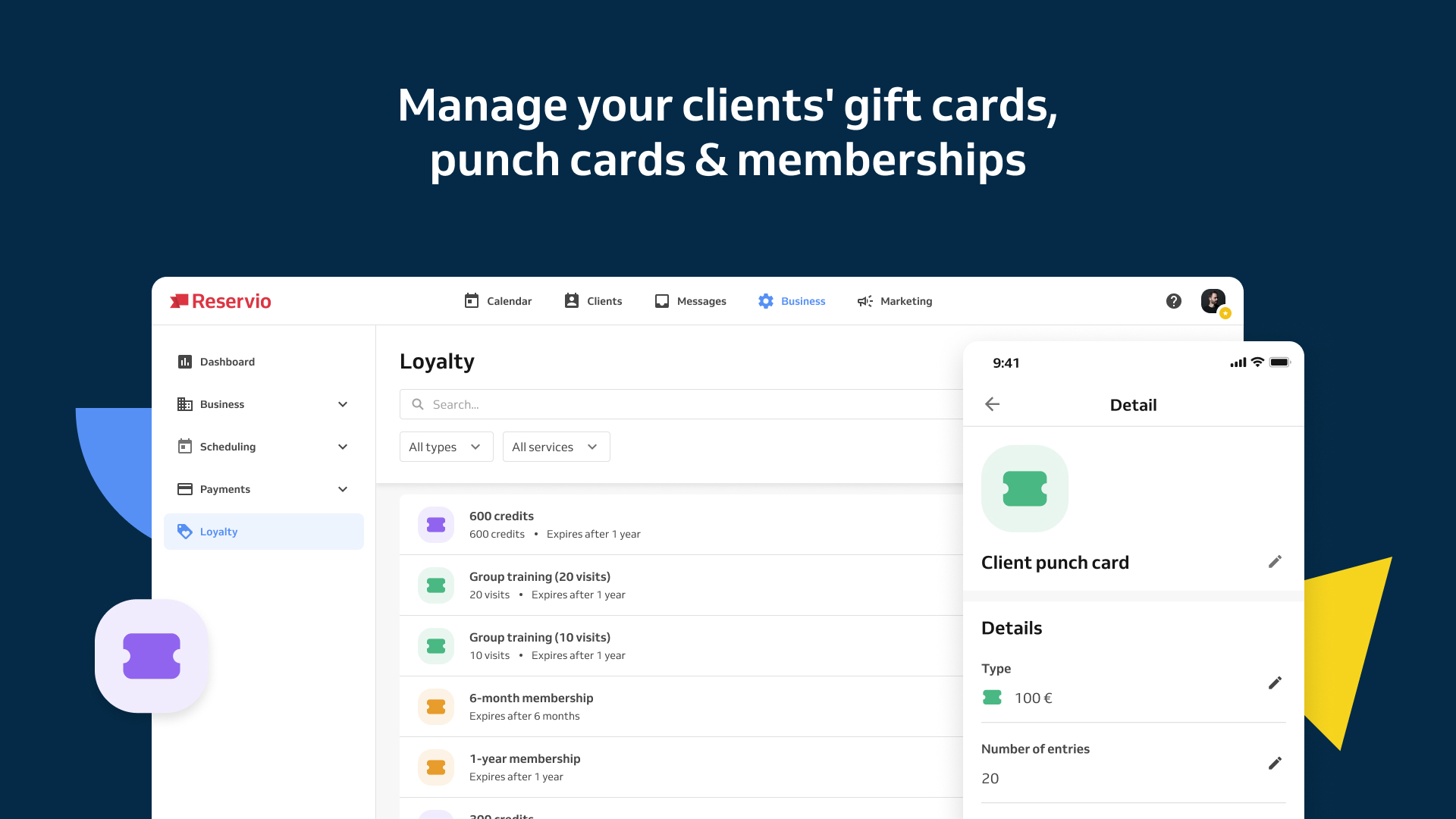 Manage your clients' gift cards, punch cards & memberships
