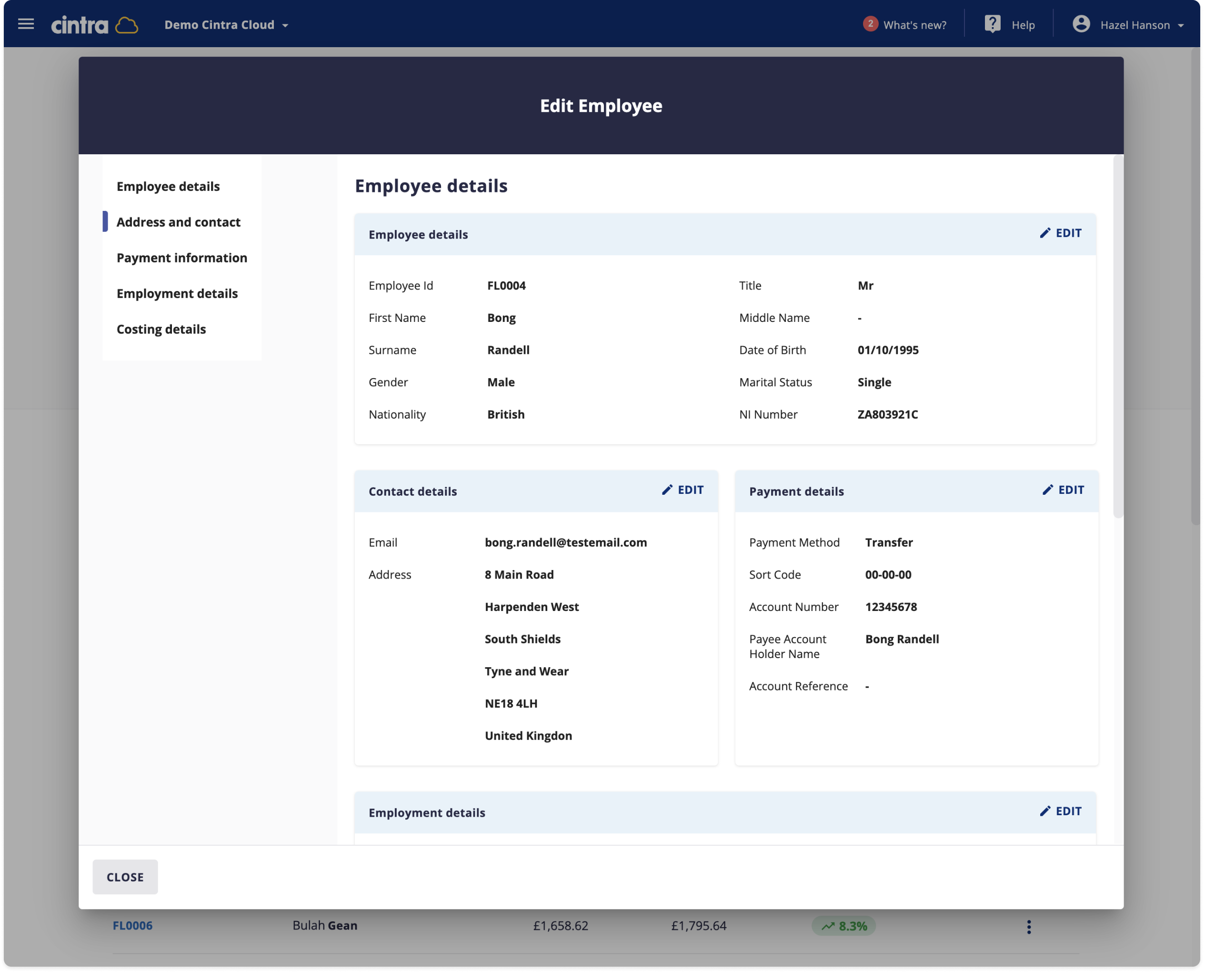 Cintra Software - Edit Employee Details