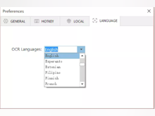 Easy ScreenOCR Software - Language selection page with over 100 languages to choose from