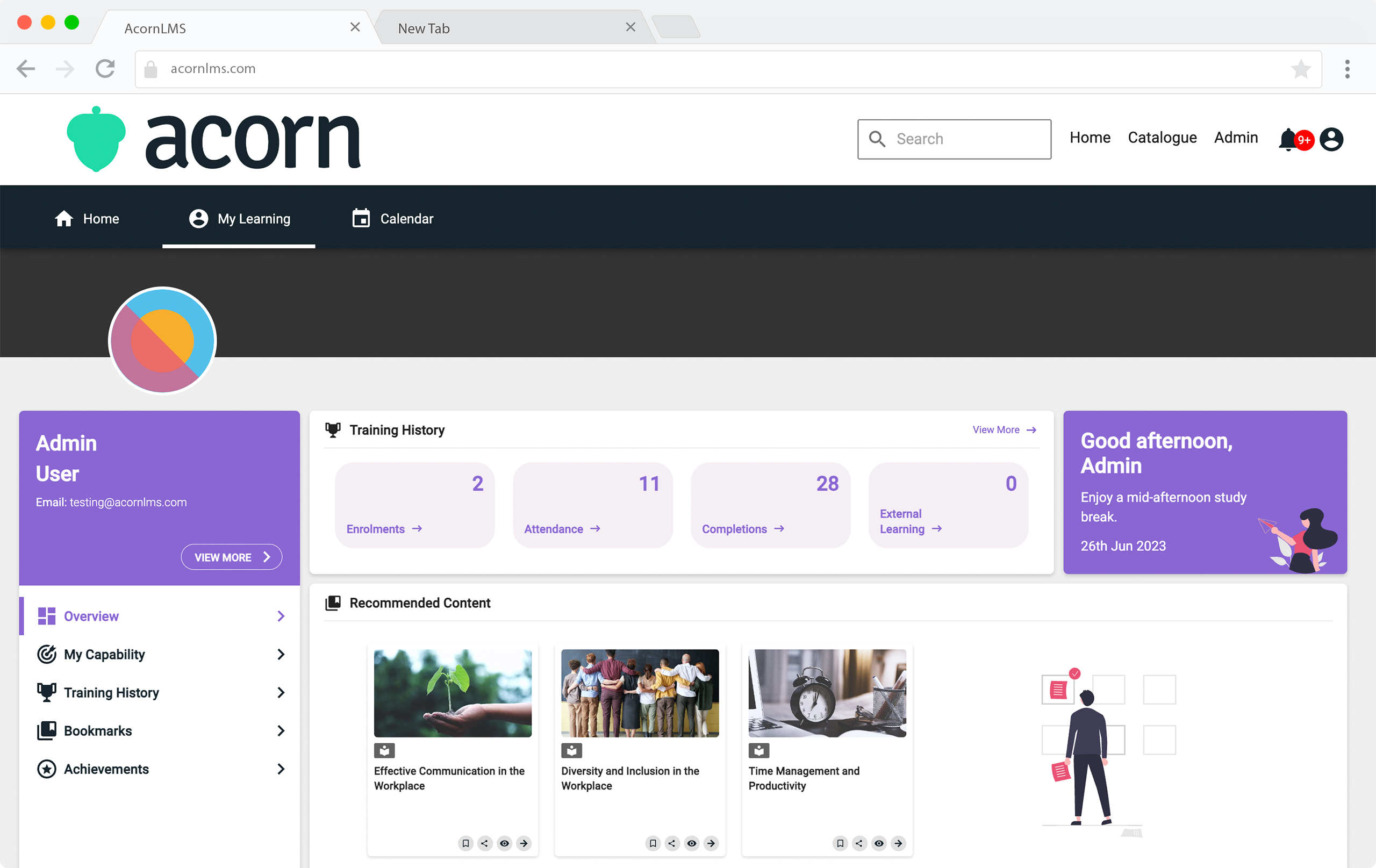 Acorn screenshot: Acorn PLMS - User Profile