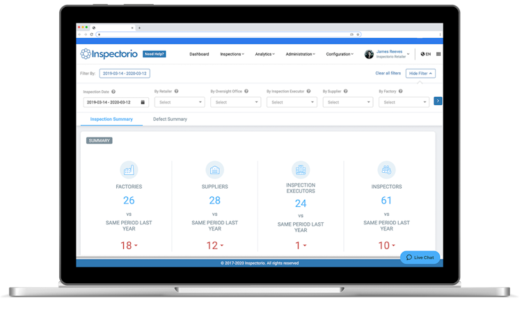 Inspectorio screenshot: Inspectorio’s powerful analytics enables more accurate, data-driven decisions, and enables organizations to refocus resources for more efficient & cost-effective quality improvement efforts.