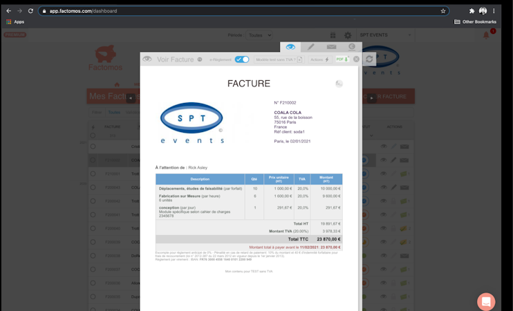 Factomos screenshot: Factomos electronic invoice