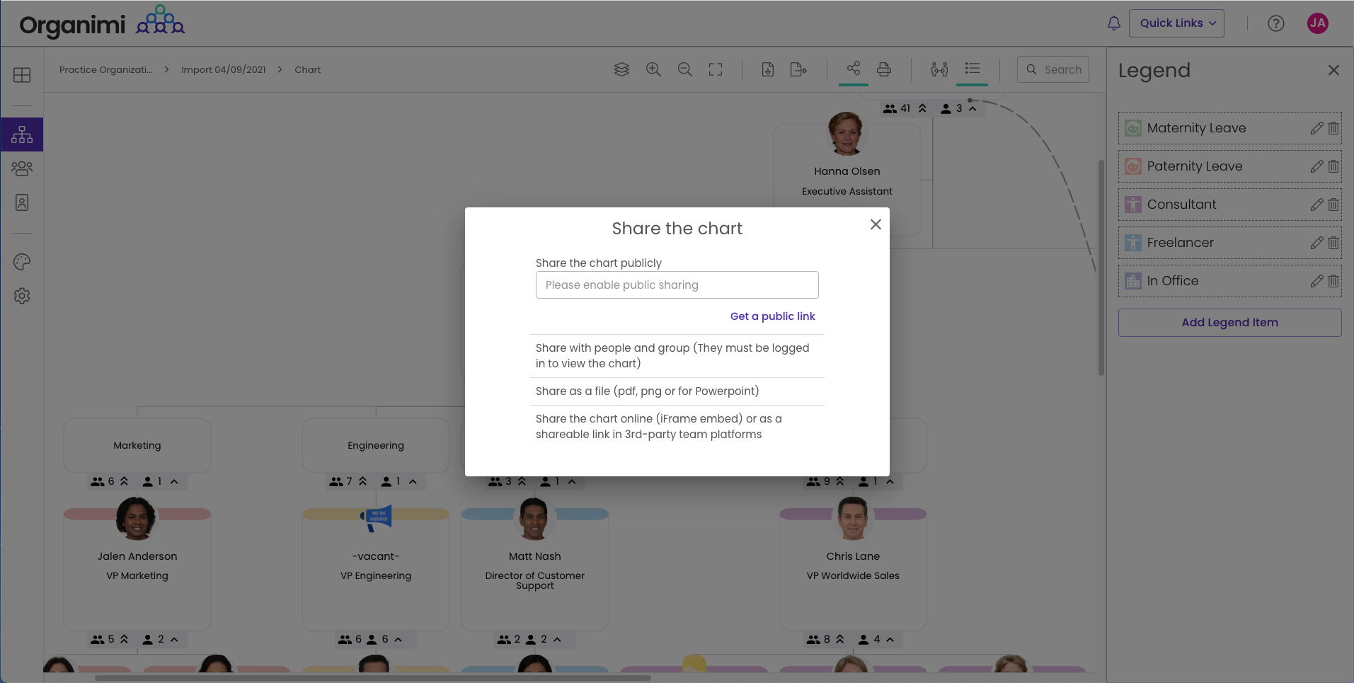 Organimi Software - Sharing Options