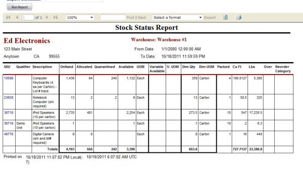 Inventory reports - 3PL Warehouse Manager