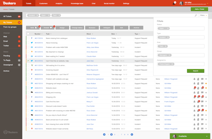 Deskero screenshot: Compact ticket list view allows you to see a minimal glance of your tickets