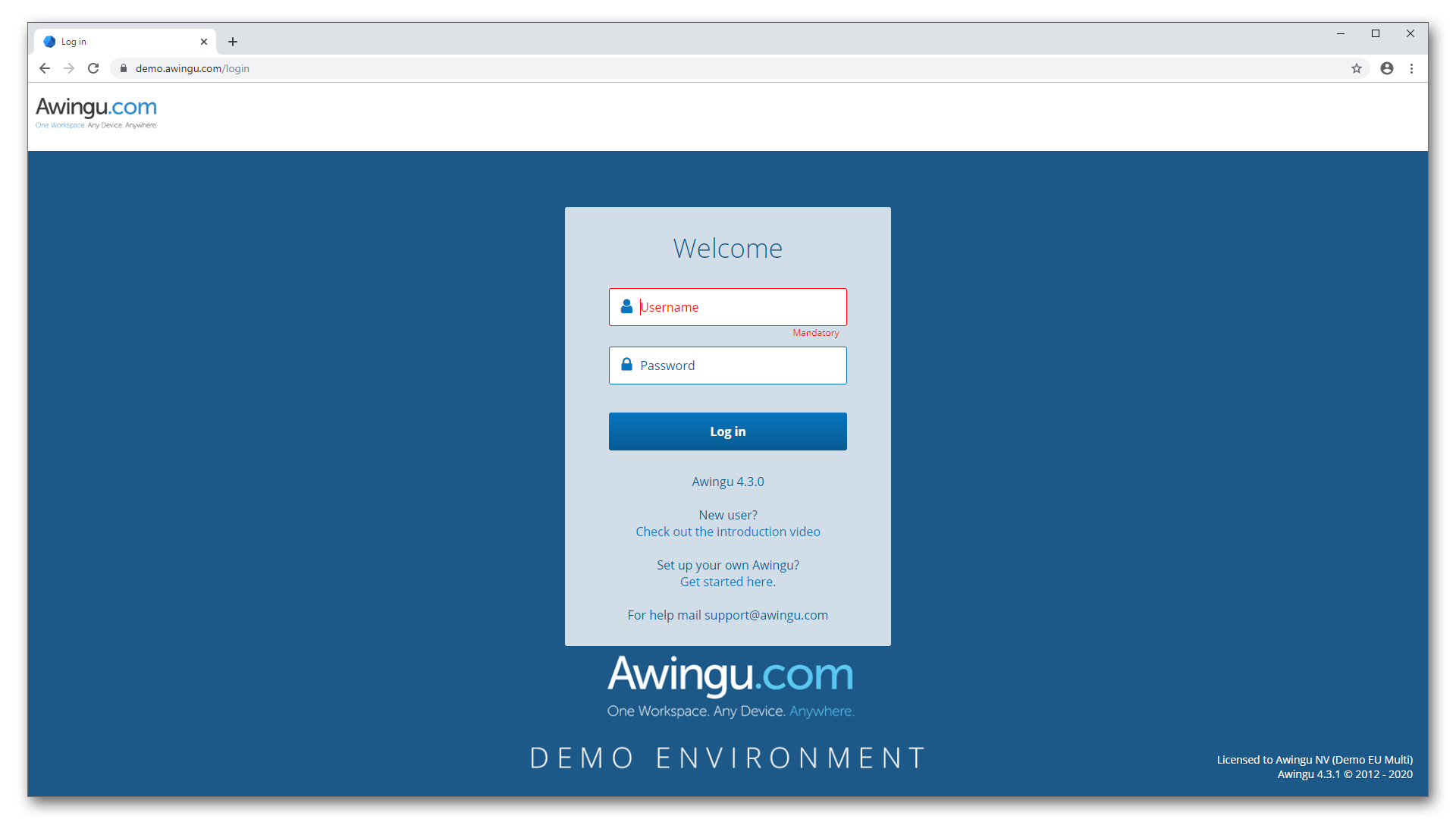 Parallels Secure Workspace screenshot: Login screen