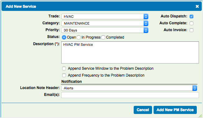 ServiceChannel Software - Adding a new preventive maintenance service