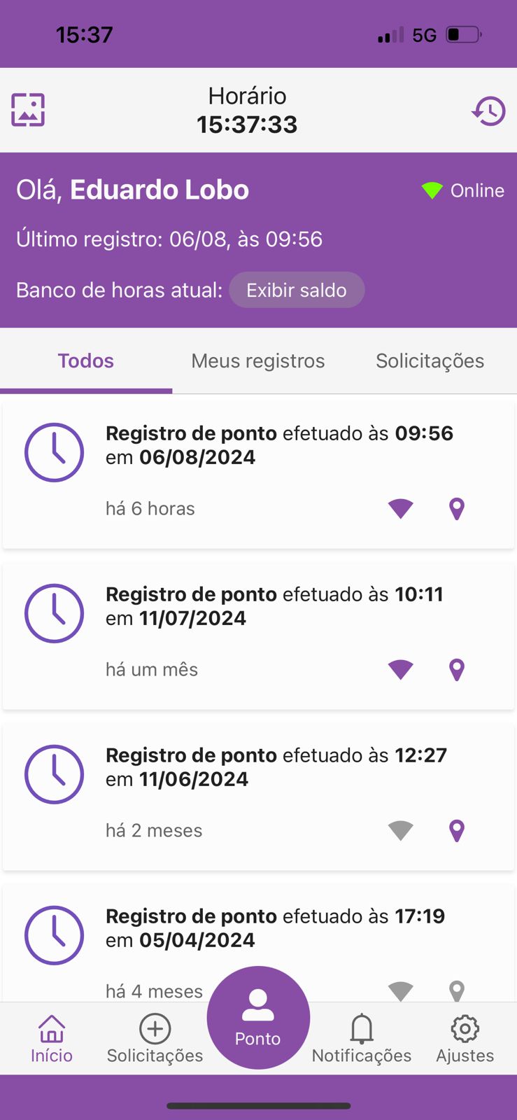 QRPOINT screenshot: Tela inicial do app para registro de ponto