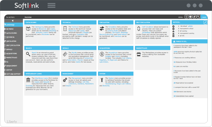 Liberty Software - Liberty allows users to manage all of their library's resources, whether physical, electronic, or virtual, from a single interface