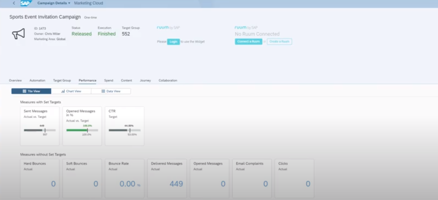 SAP Marketing Cloud screenshot: SAP Marketing Cloud campaign details