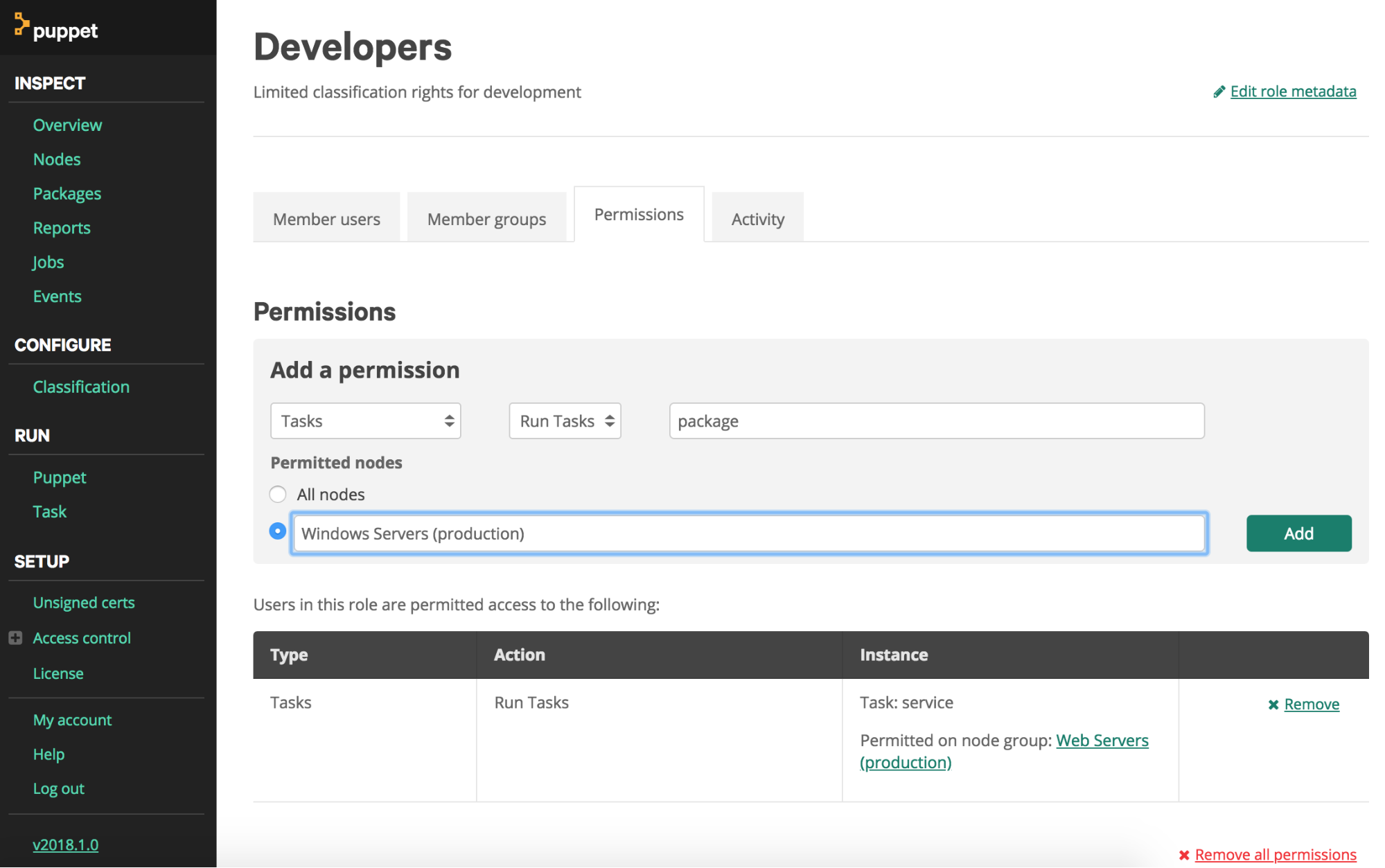 Puppet Enterprise permissions management