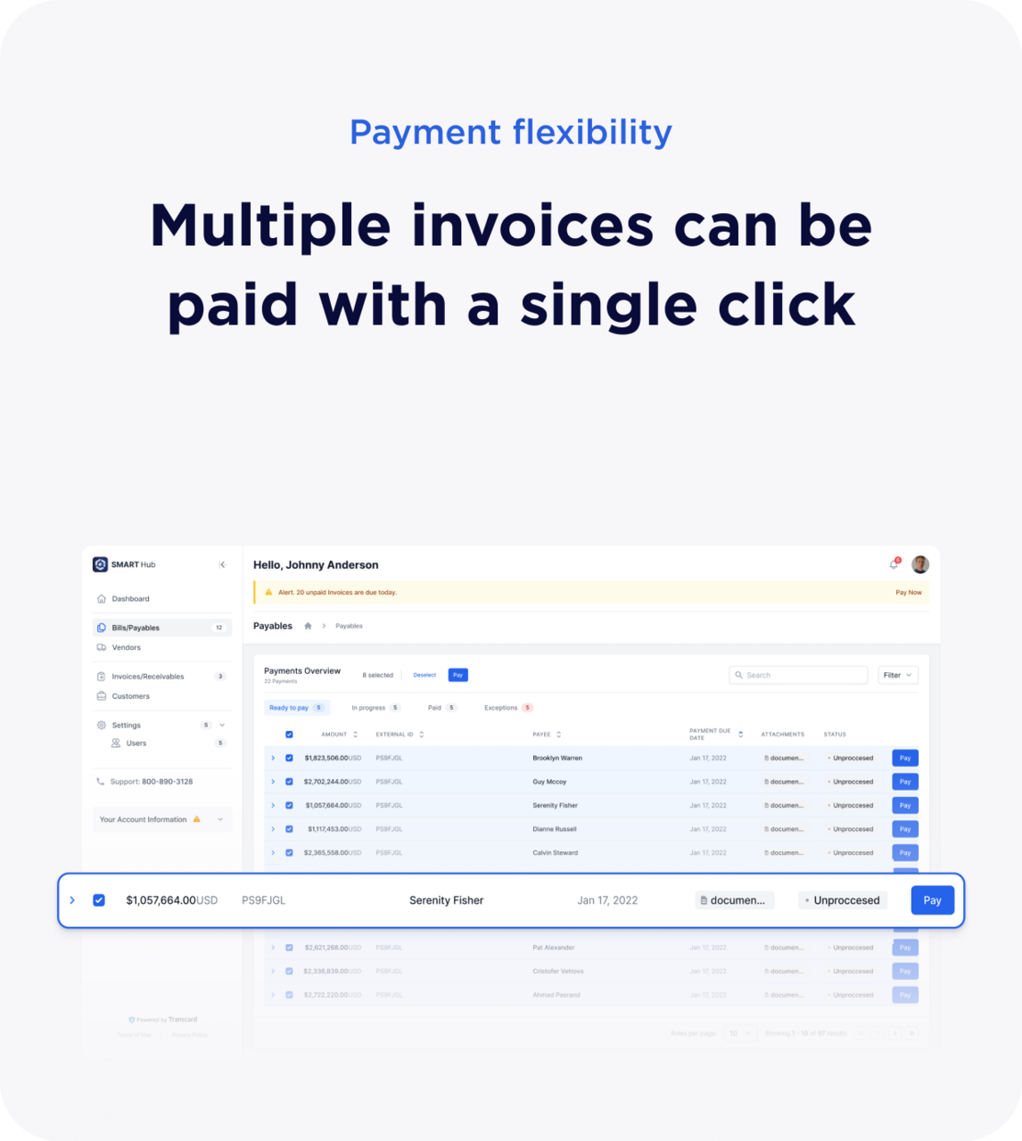 Payment Flexibility - Multiple Invoices Paid with a Single Click.