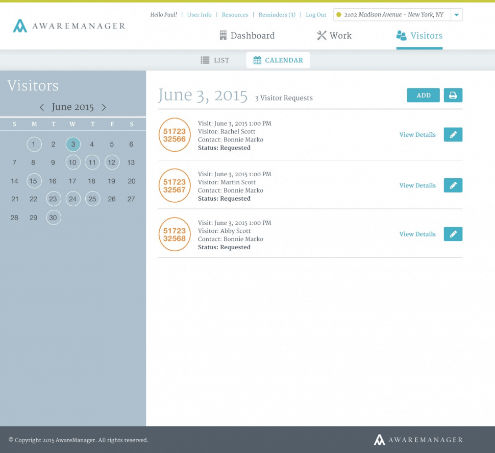 Visitor calendar