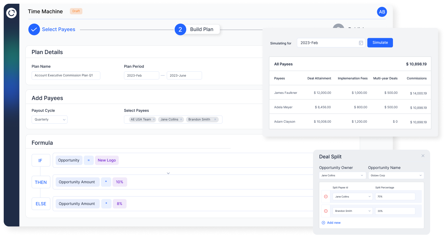 Everstage Software - Plan simulation and backtesting: To ensure maximum profitability, streamline commission budgets by simulating how much payees will earn against each commission plan using the Time Machine feature.