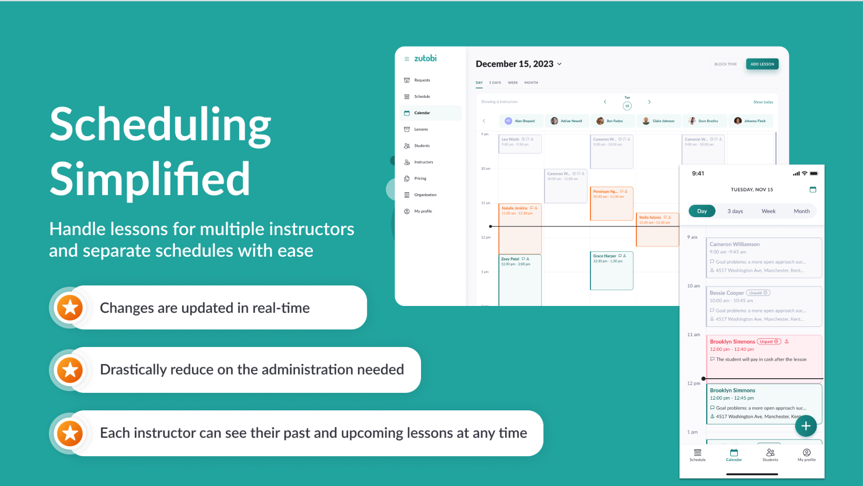 Zutobi Instructor screenshot: Scheduling Has Never Been Easier!